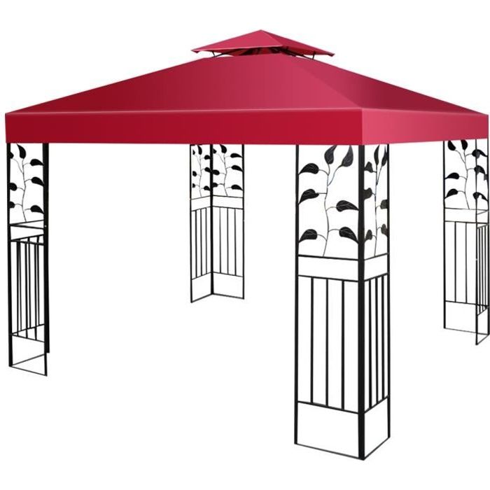 Toile de Rechange pour Pavillon GOPLUS - Rouge - 3M x 3M - Polyester - Résistante aux intempéries et aux UV