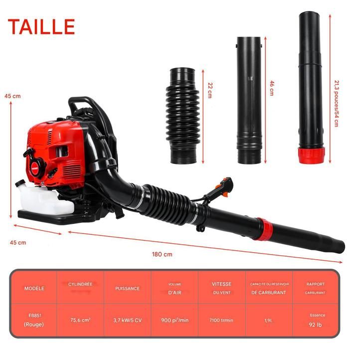 EB430 Souffleur à dos 1250W - longue buse - conception ergonomique - 1250W - 6800r/min - 180 x 45 x 45cm - ORANGE