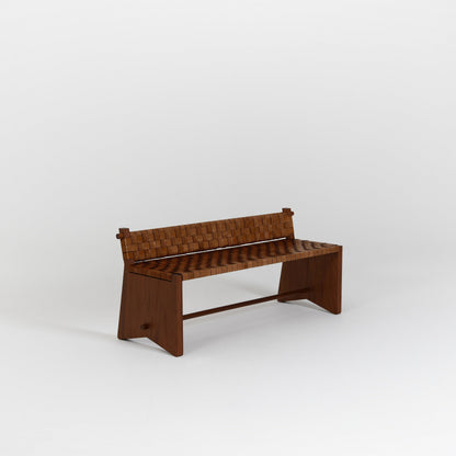 Banc Subsellium acajou cuir tressé