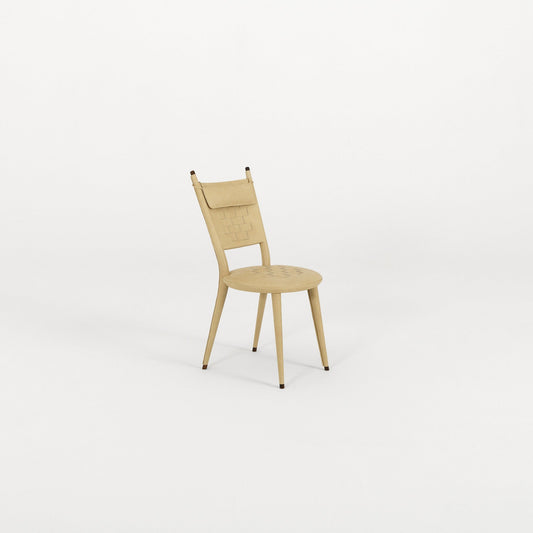 Chaise Thersia cuir tissé structure bois